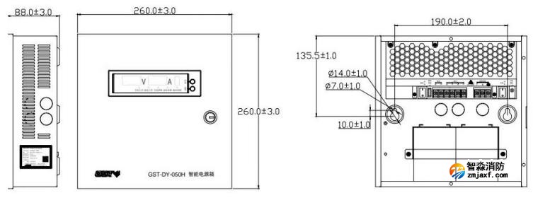 GST-DY-050H智能電源箱外觀尺寸 GST-DY-050H智能電源箱外觀尺寸